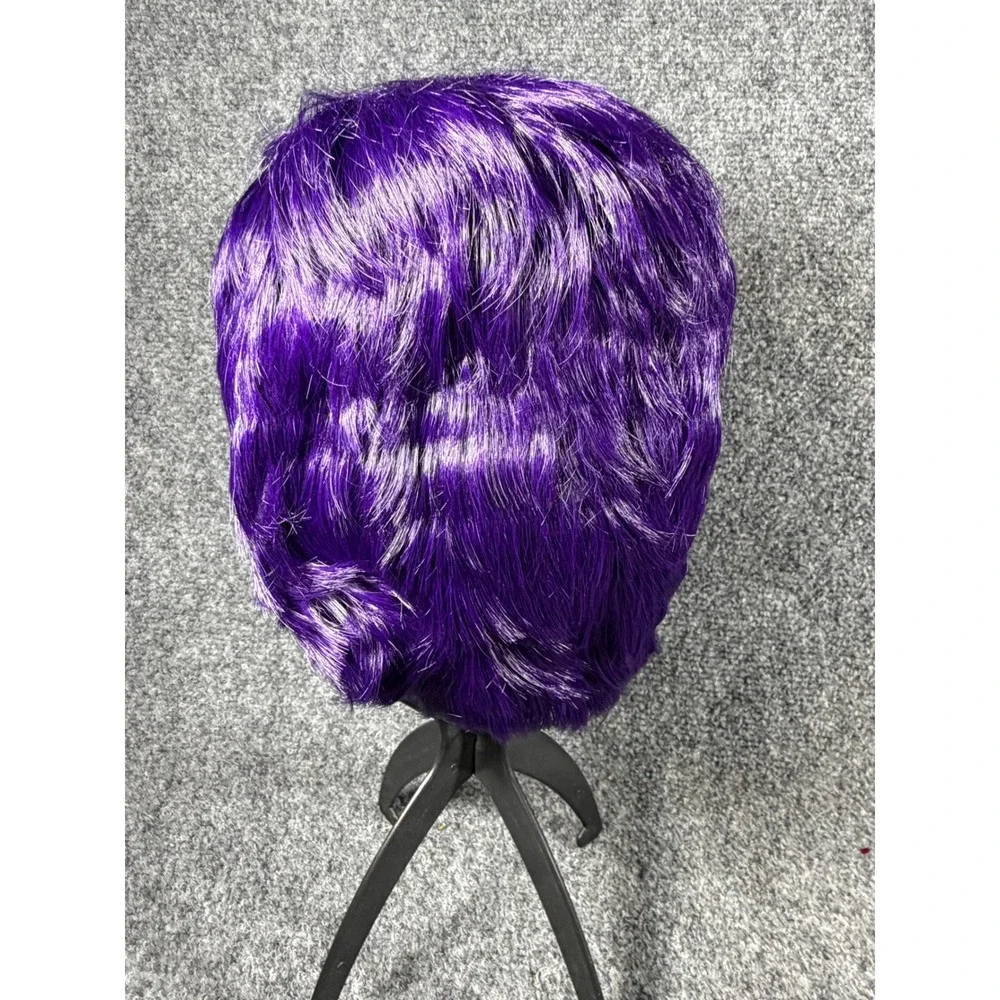 Pixie Cut Human Hair Wig Purple  Unisex Cosplay Fairy Costume